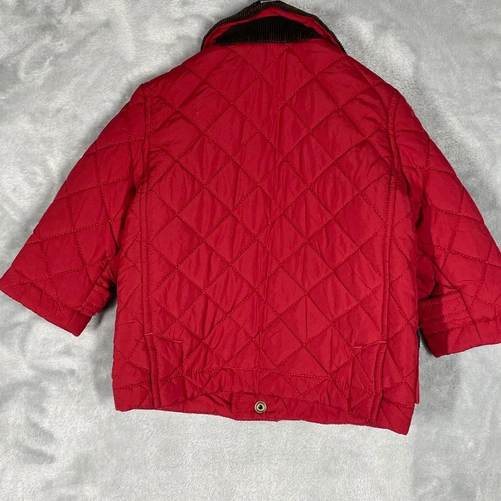 Ralph Lauren Quilted Barn Jacket Red Corduroy Collar Baby Toddler 6M